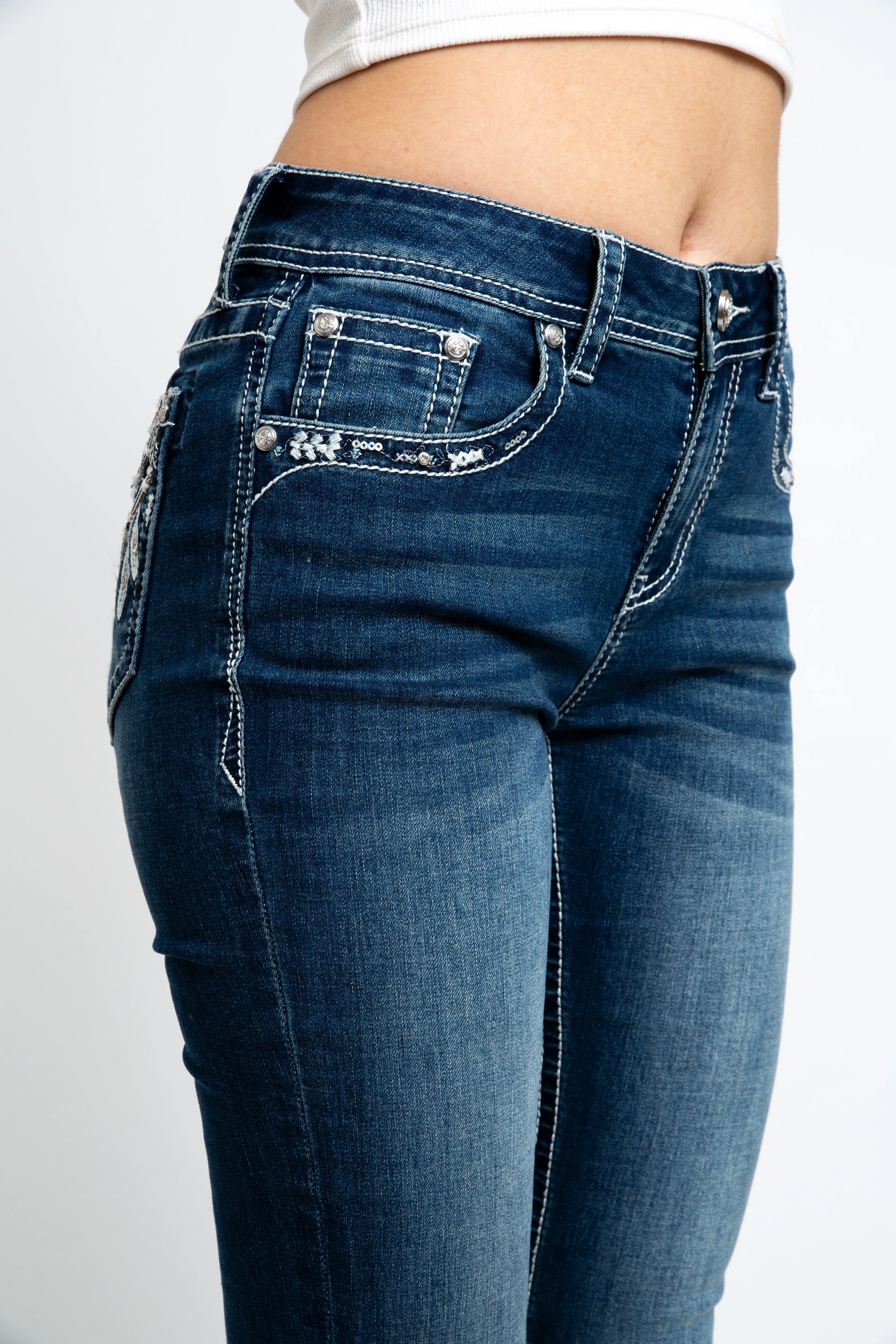 Steer Head Modify Embellished Mid Rise Bootcut Jeans