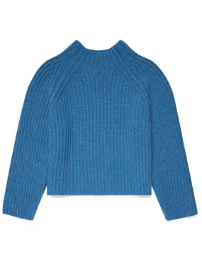 Sunspel Womens Lambswool Chunky Funnel Neck Jumper Blue Jean