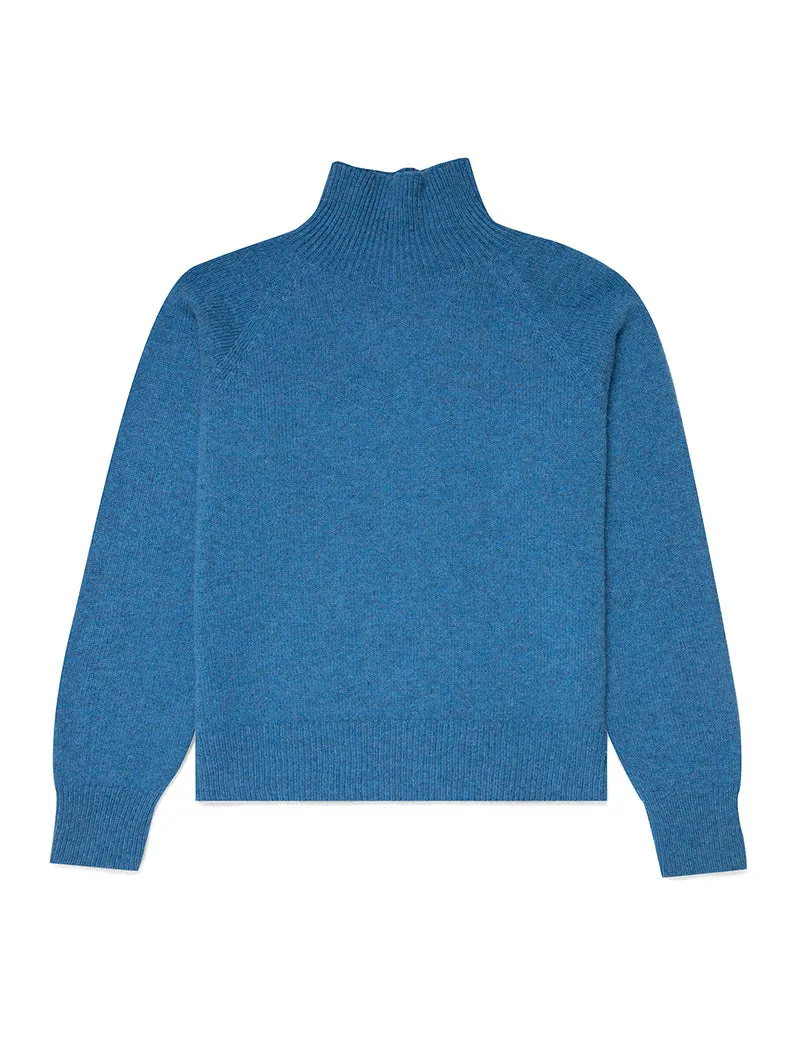 Sunspel Womens Lambswool Funnel Neck Jumper Blue Jean