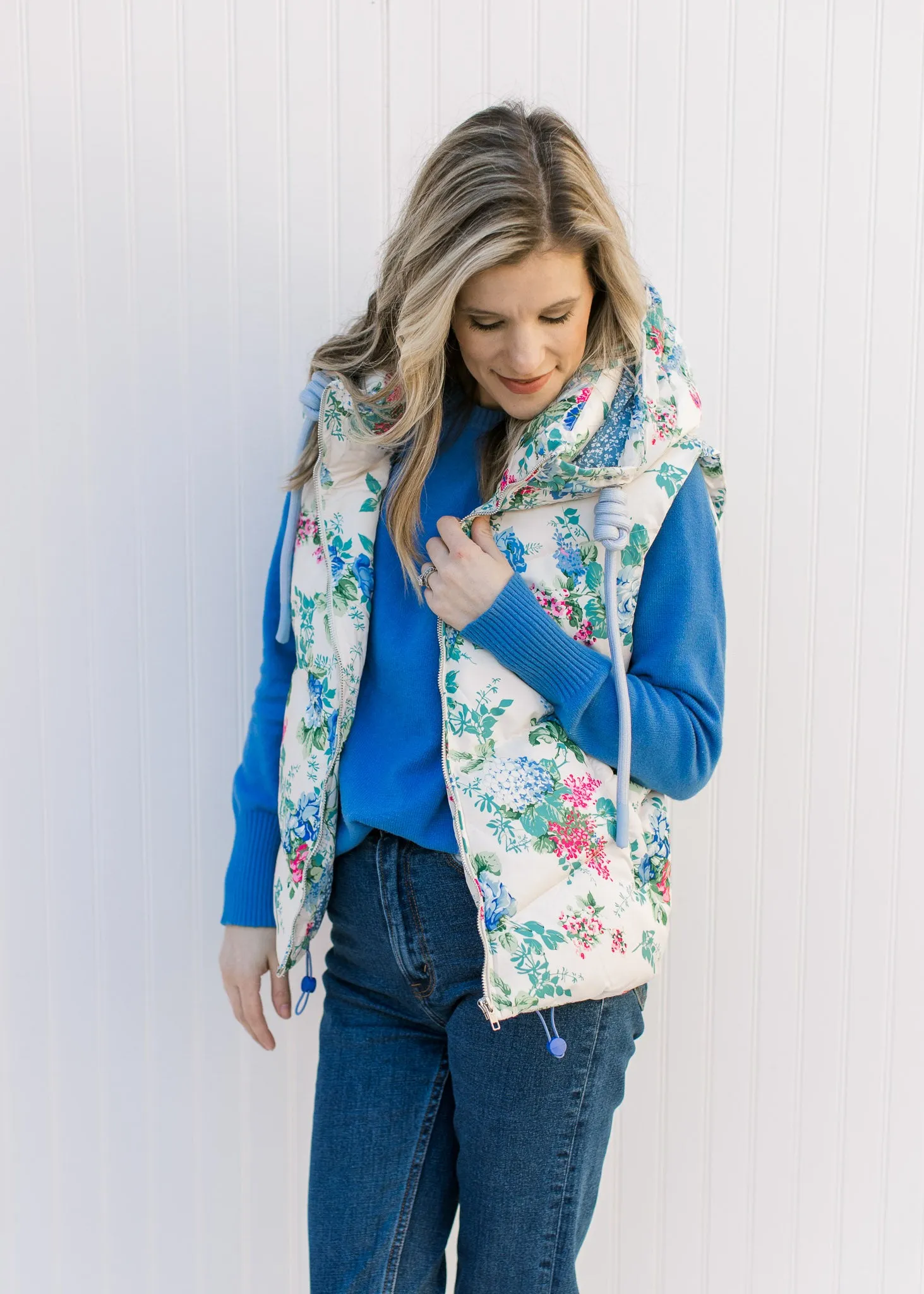 The Blue Floral Puffer Vest