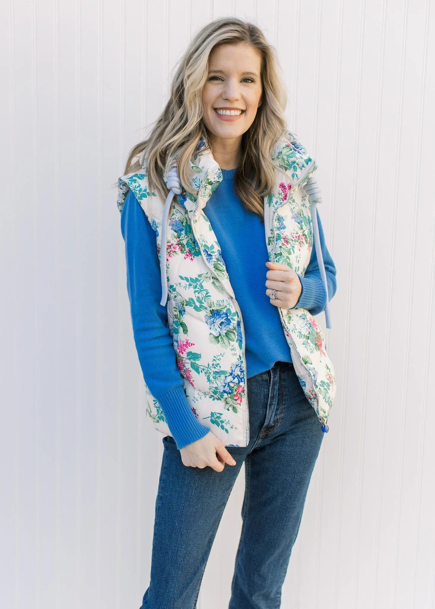 The Blue Floral Puffer Vest