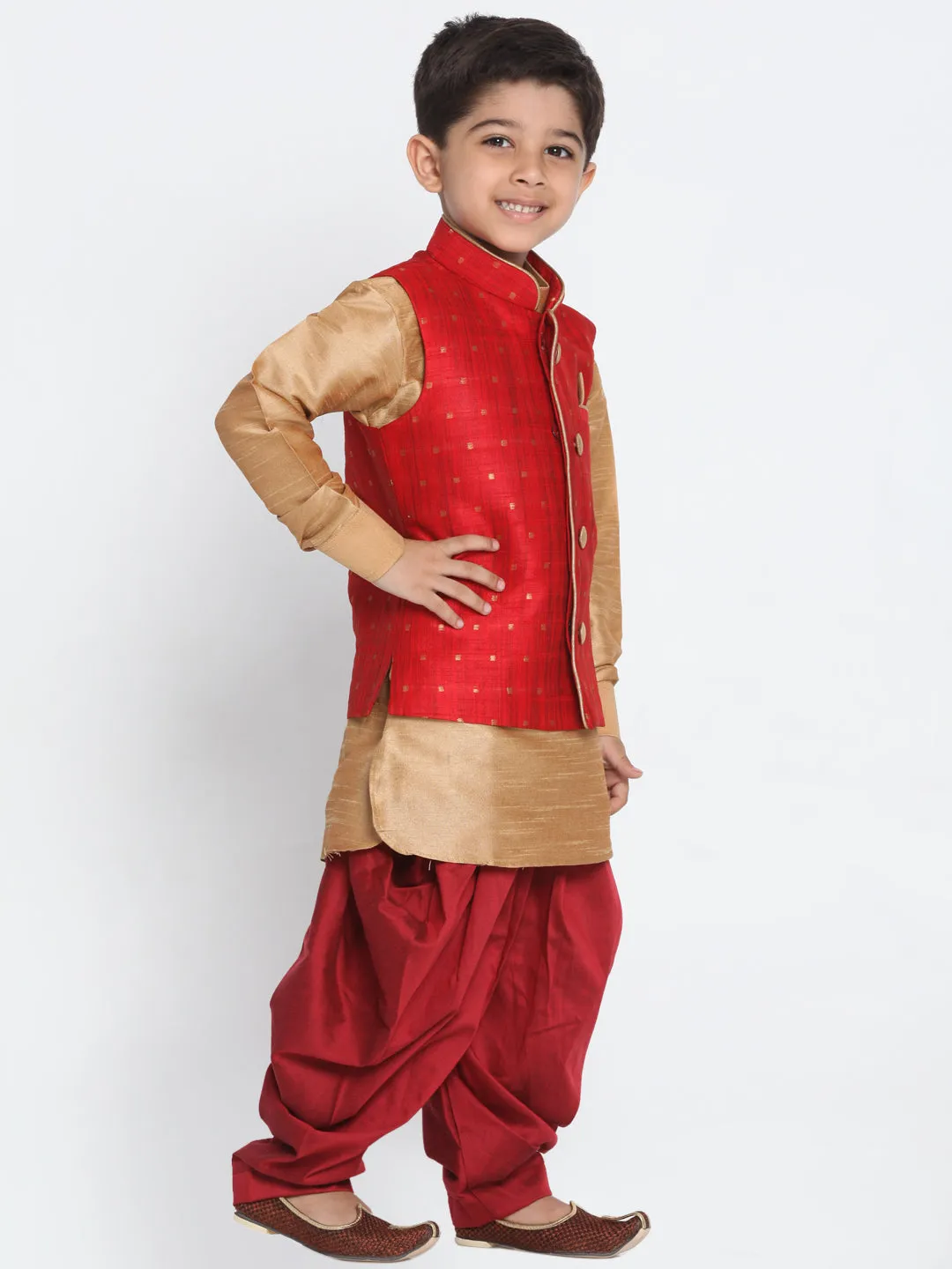 Vastramay Banarasi Maroon Woven Siblings Set