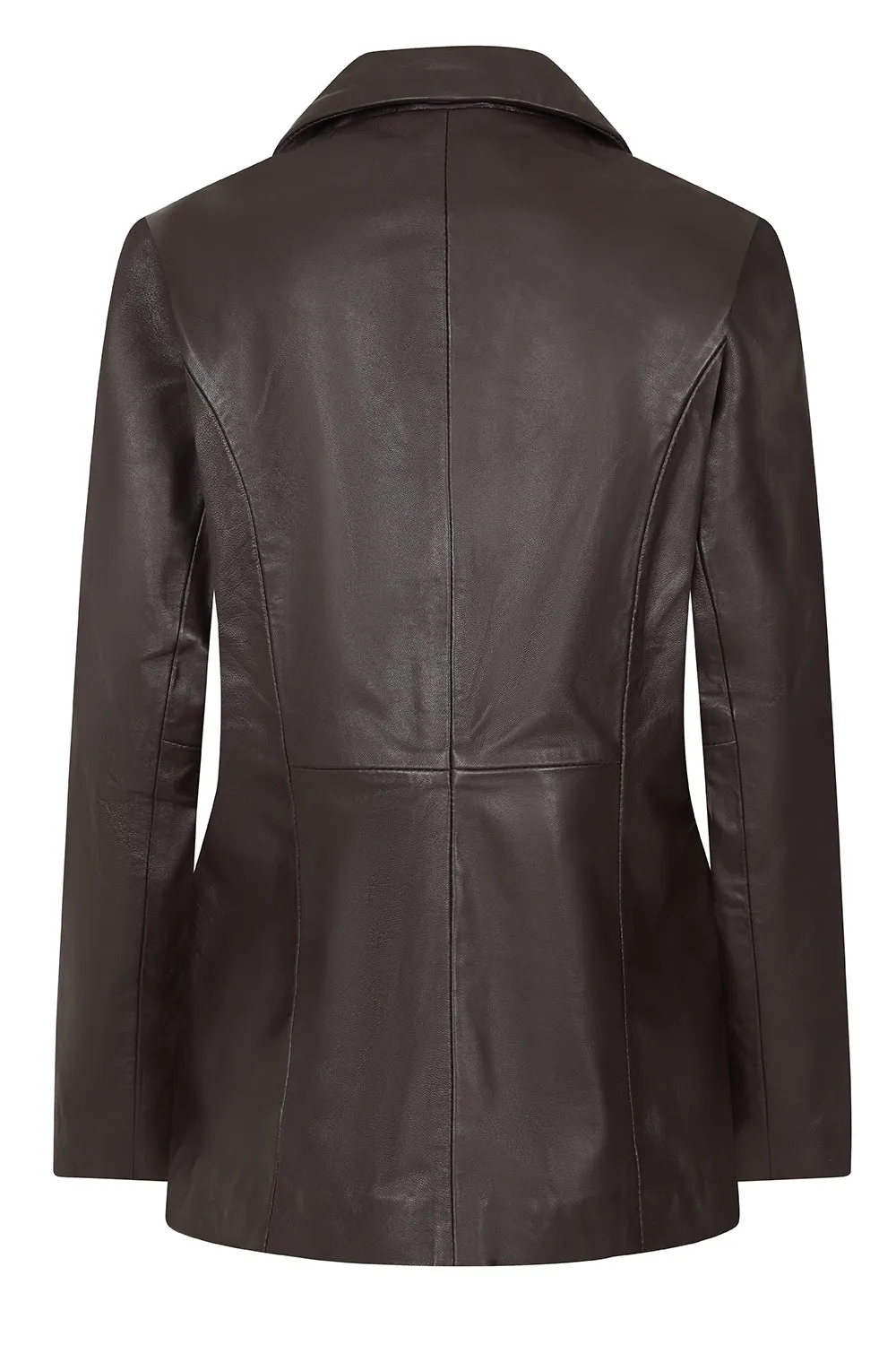 Women's Brown hip length blazer Leather Jacket - KAREN