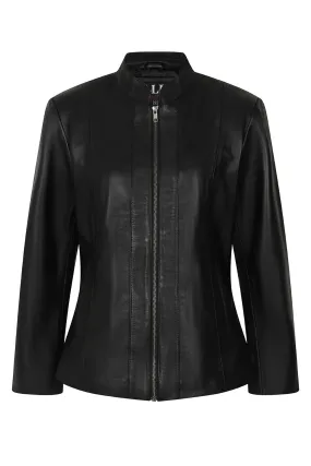 Women's Classic Black Real Leather Jacket - LIZZY