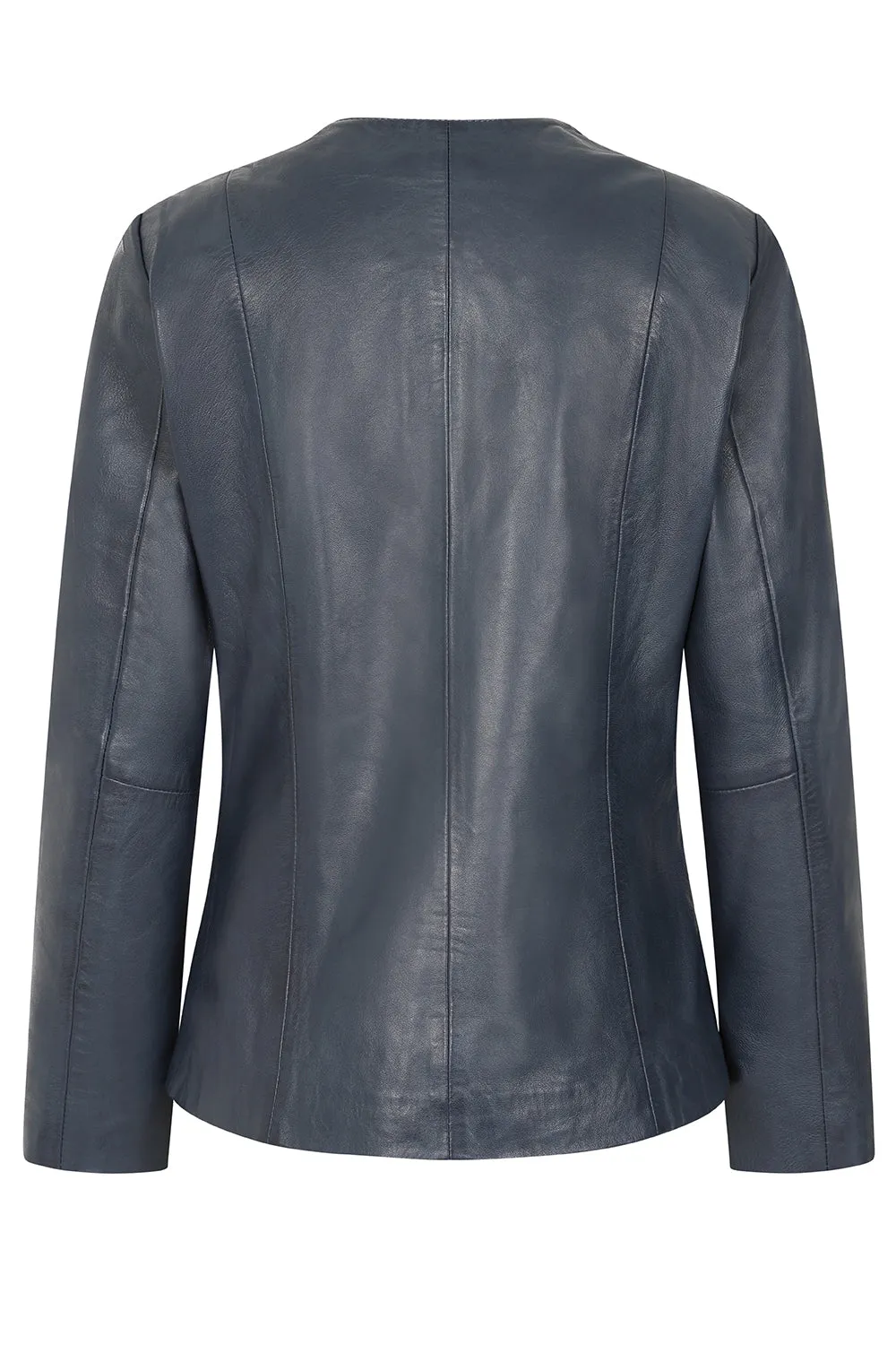 Women's Classic Navy Blue Real Leather Jacket No Collar - 'DEBORAH NC'