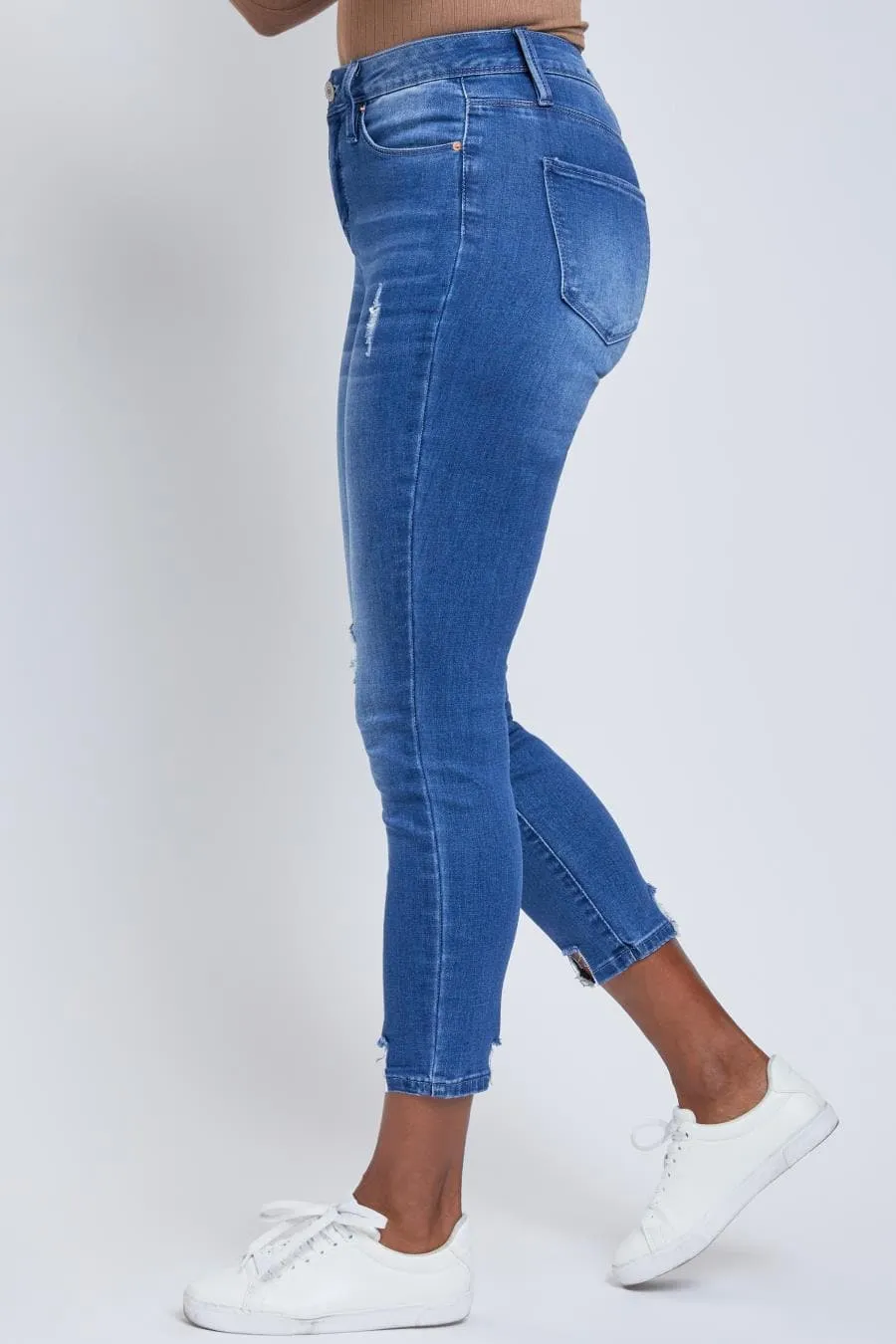 Women's High Rise Ankle Jean with Destructed Hem