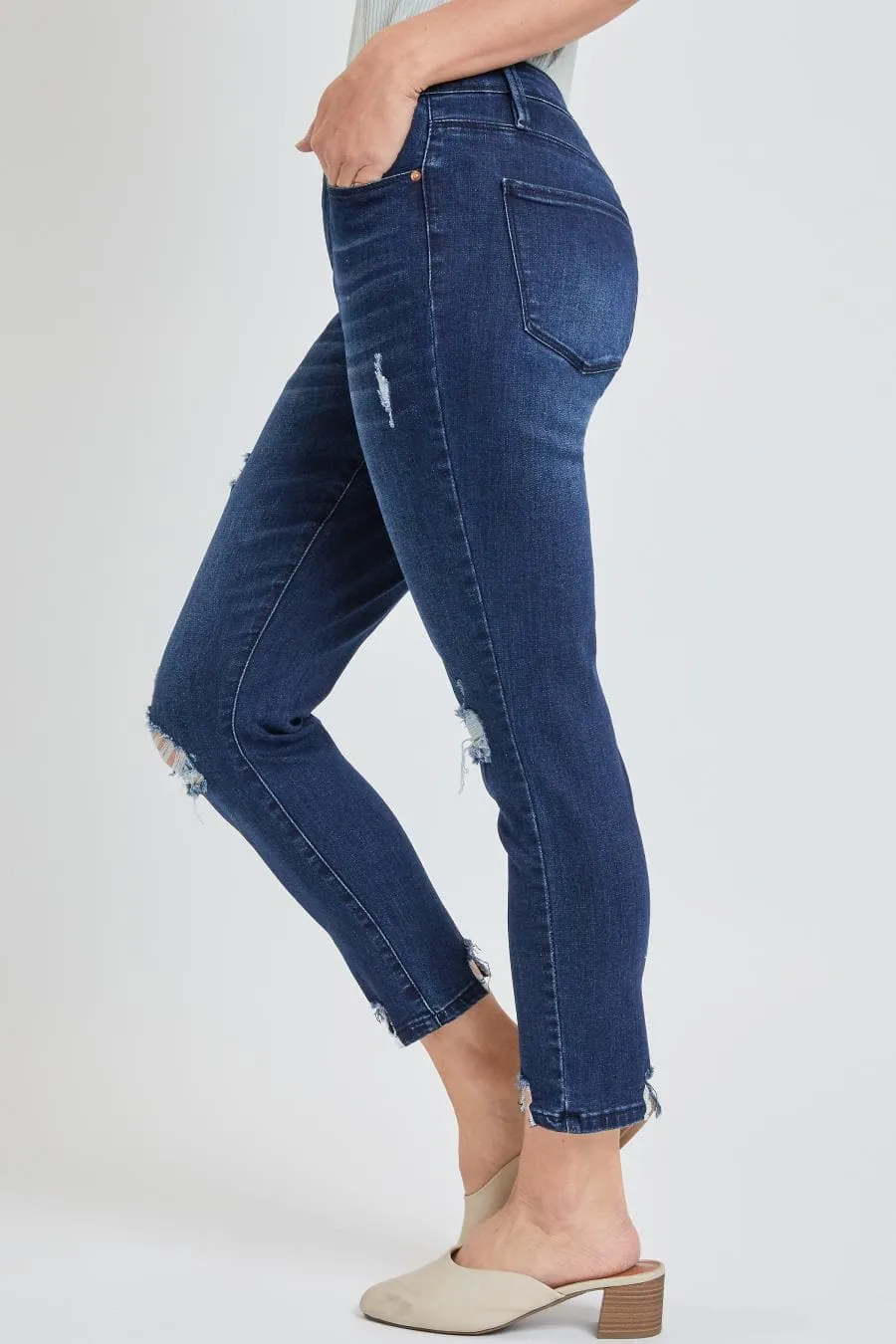 Women's High Rise Ankle Jean with Destructed Hem