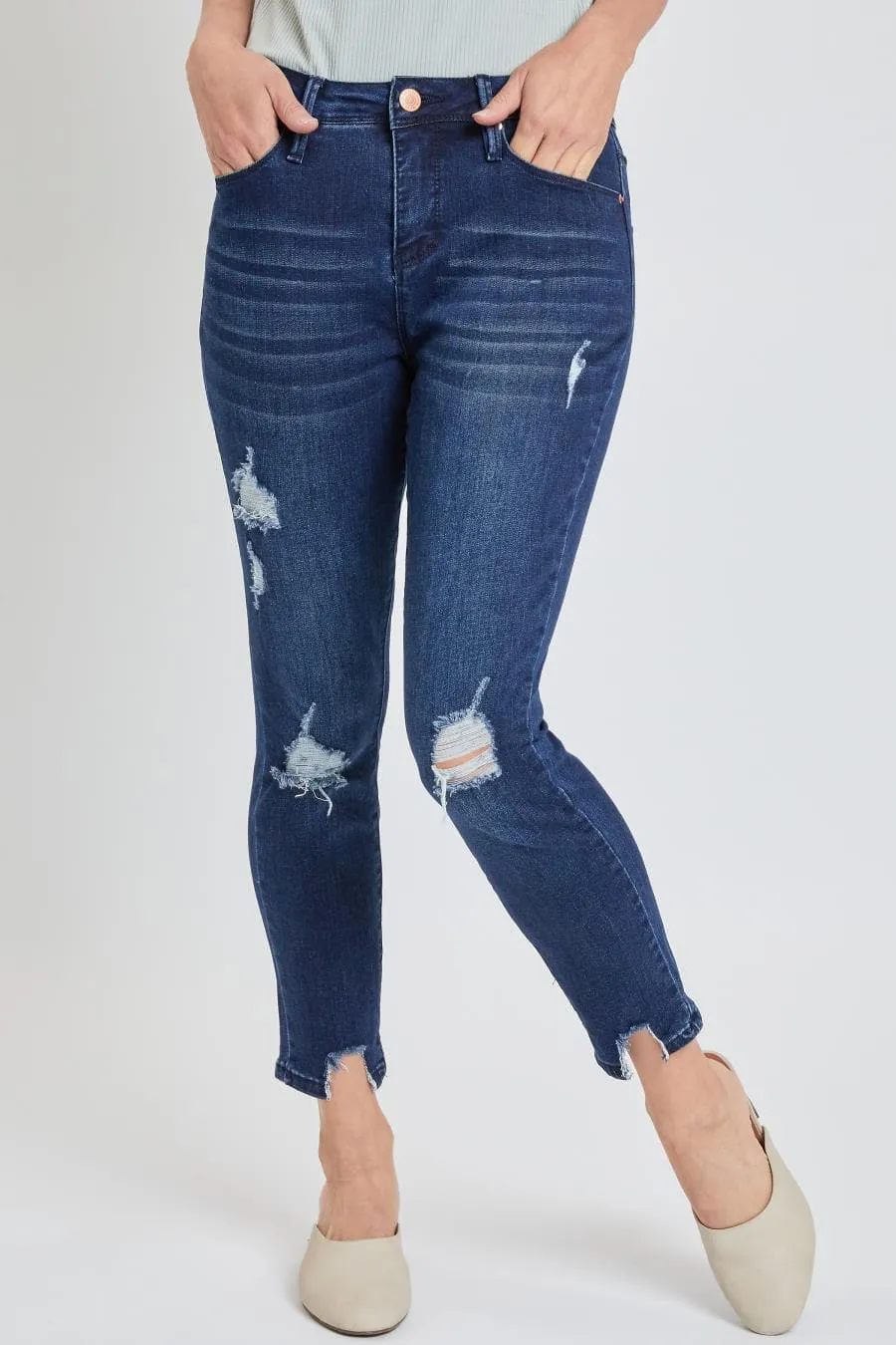 Women's High Rise Ankle Jean with Destructed Hem