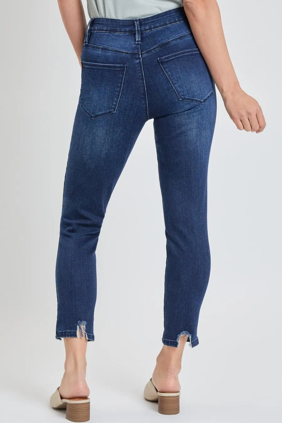 Women's High Rise Ankle Jean with Destructed Hem